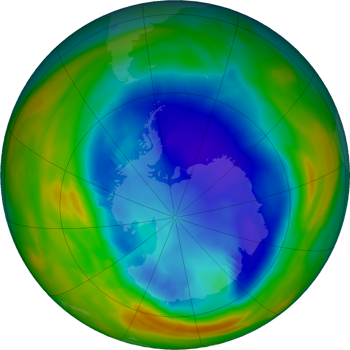 Antarctic ozone map for 23 August 2023